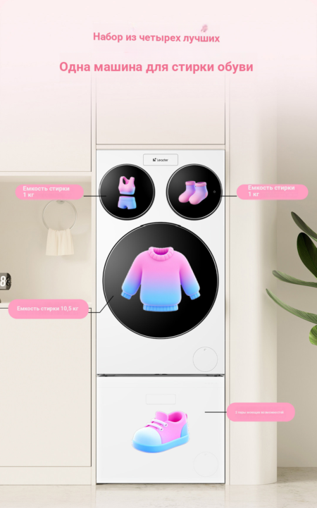 Комплект из автоматической стиральной машины Haier Leader с тремя отделениями и машины для стирки обуви, трехбарабанная бытовая стиральная машина с фронтальной загрузкой ProMax.